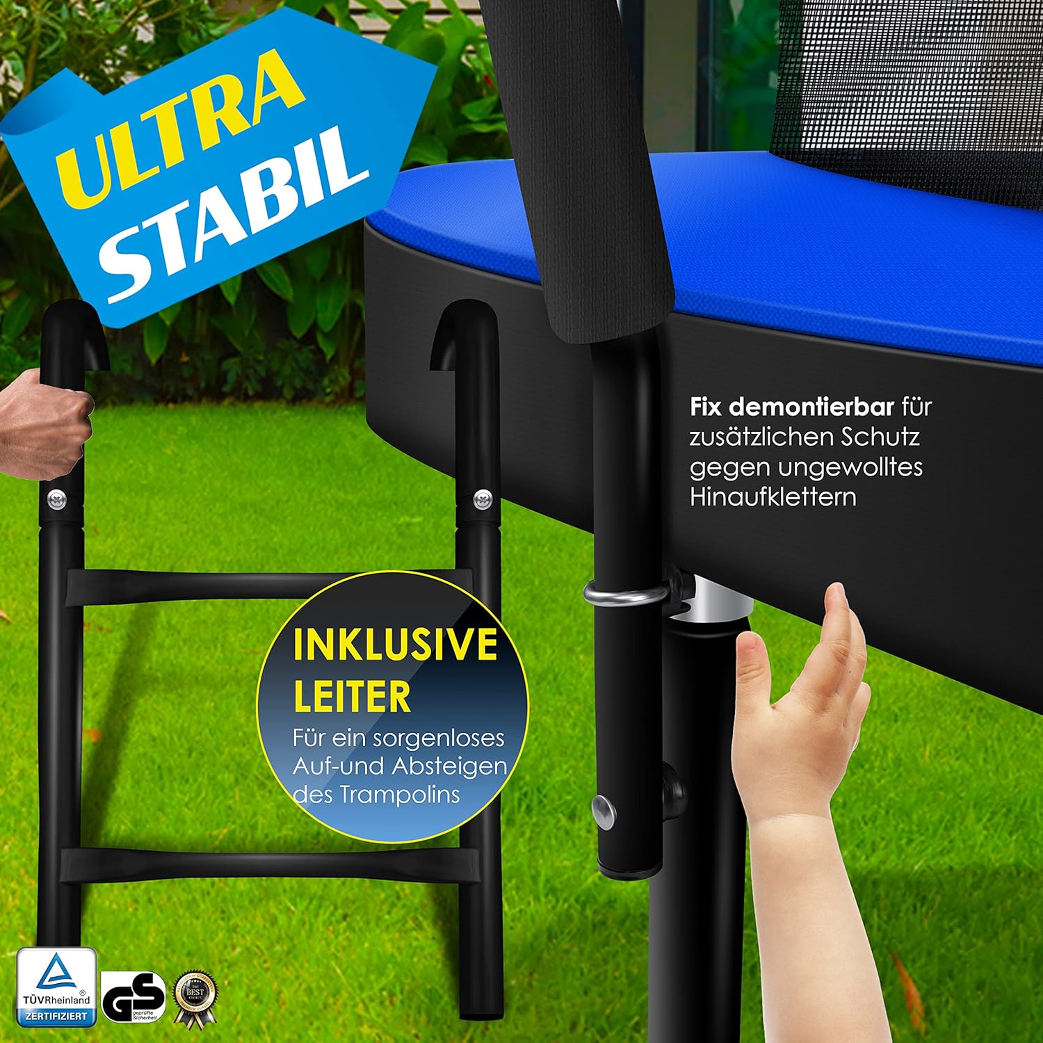 KESSER® Trampoline Ø305 cm - Veiligheidsnet en Ladder - tot 150 kg belasting - Blauw
