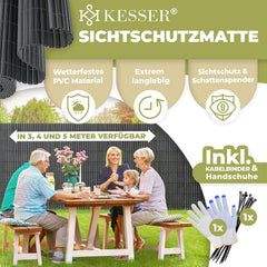 Balkonscherm - Balkondoek - Privacydoek - Zichtbreeknet - Zichtdoek -  100x400 cm - Antraciet - KESSER®