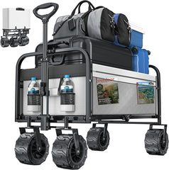 KESSER® Bolderkar, opvouwbaar, max. tot 150 kg belastbaar met brede massief rubberen banden, handwagen, transportwagen, gereedschapswagen incl. 2 netvakken en zijvak, transportwagen, tuinaanhanger