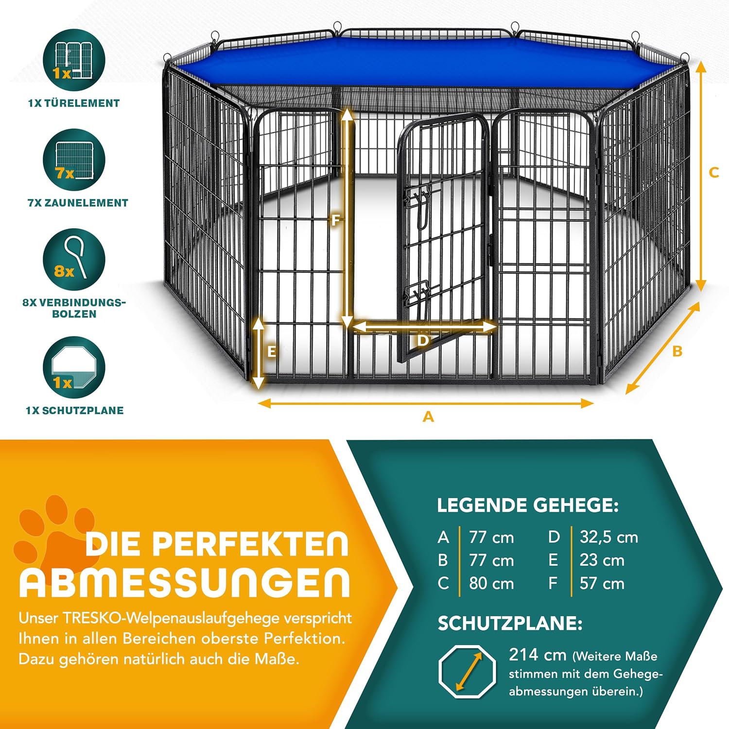 TRESKO® Puppyren - Hondenren - 80cm hoog - Zwart