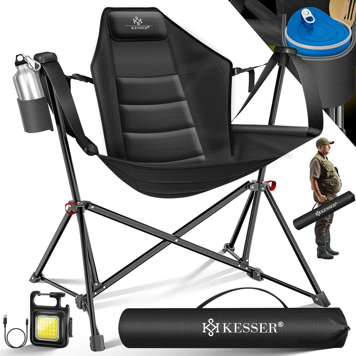 KESSER® Campingstoel - Visstoel - Vouwstoel - Zwart