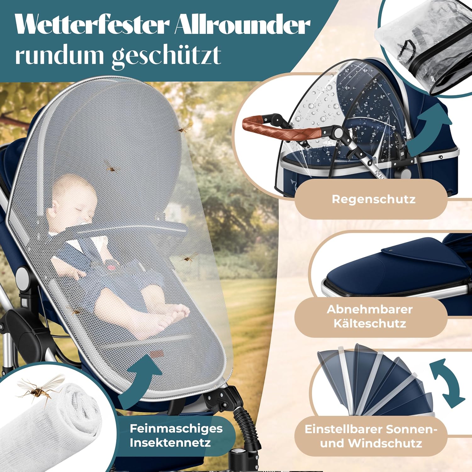 Kinderwagen 3 in 1 - Buggy - Wandelwagen - Kinderbuggy - Blauw - KESSER®