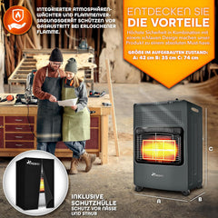 Gaskachel - Gasverwarming - 4200W - incl. Gasdrukregelaar en Gasslang - Antraciet - TRESKO