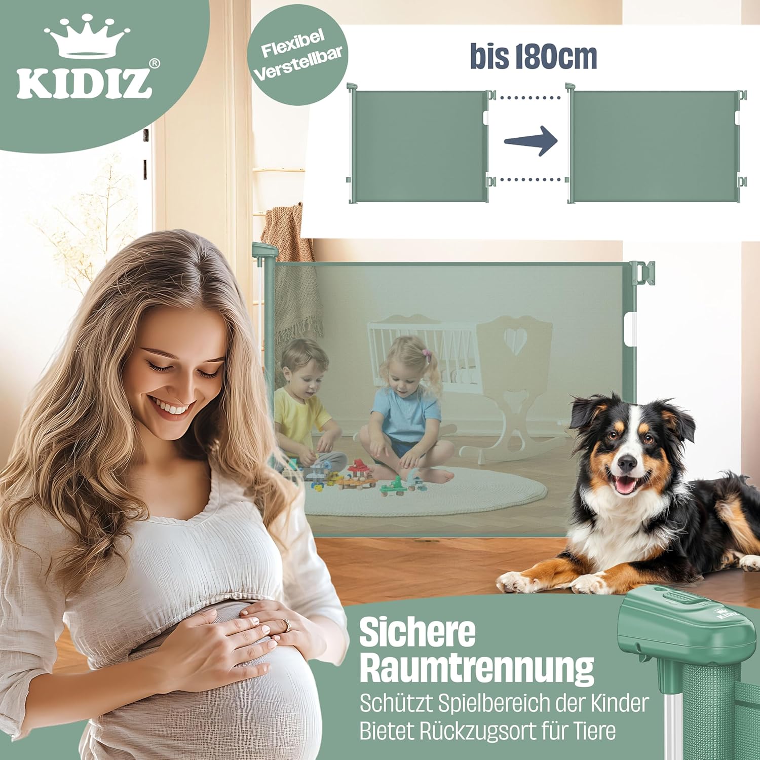 KIDIZ® Verstelbaar Traphekje - Veiligheidshekje - tot 180cm - Groen