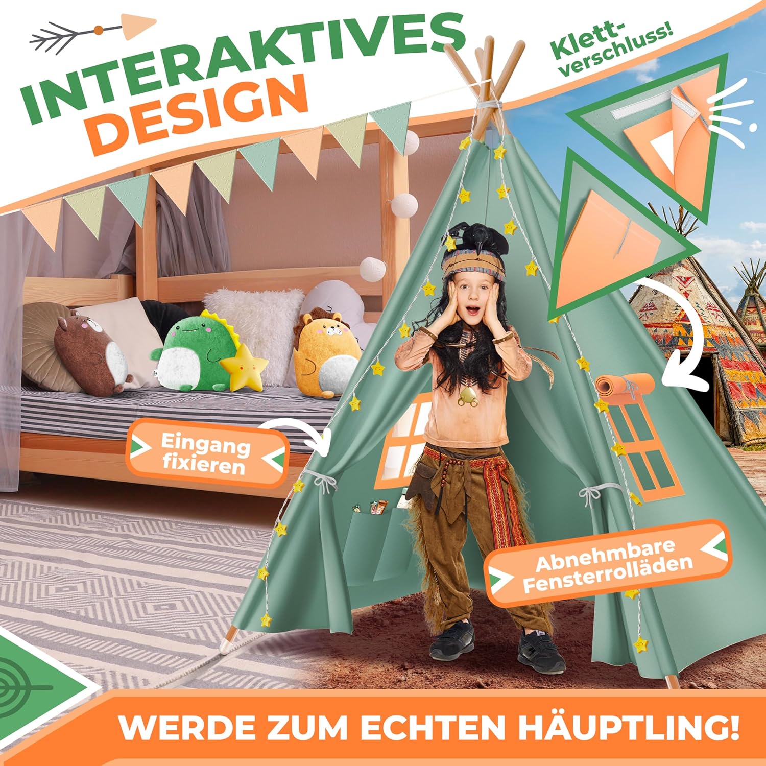 KIDIZ® Tipi tent voor kinderen - Speeltent - Wigwam - Groen