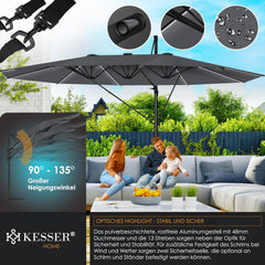 KESSER® LED Parasol - 4,6mx2,7m - Zweefparasol - Draaibaar - Antraciet
