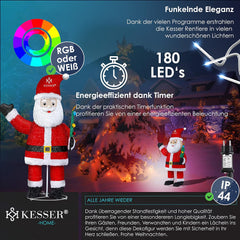 KESSER® Kerstman LED kerstfiguur kerstdecoratie voor binnen en buiten weerbestendig IP44 met afstandsbediening en haringen kerstverlichting kerstdecoratie 180 cm