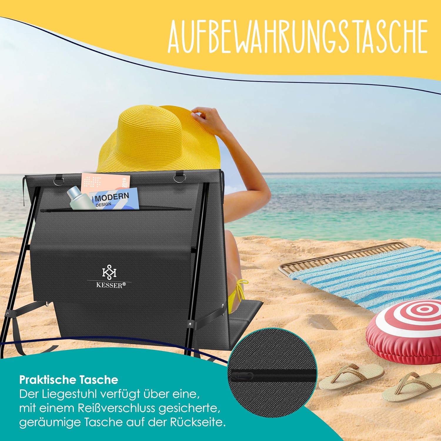 KESSER® Opvouwbare strandmatten - Ligstoel - Set van 2 - Zwart