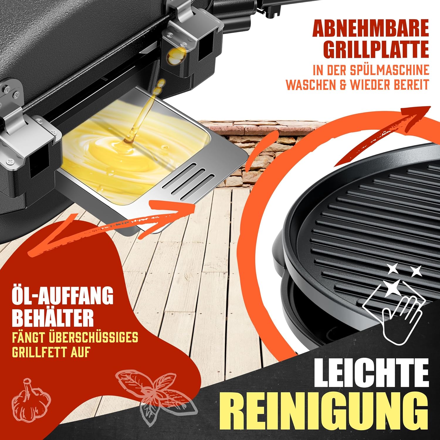 Kesser Tafelbarbecue, elektrisch, 2-in-1, met deksel en voet, max. 2400 watt, inklapbaar, thermometer, antiaanbaklaag, grillplaat en tafelblad, 2 wielen, zwart, zwart