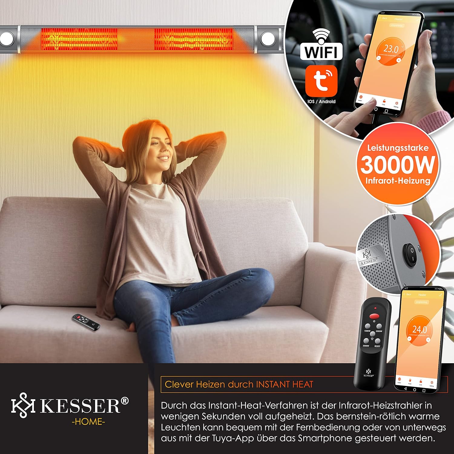 Infrarood Verwarming - Terrasverwarmer - Elektrische Heater - Grijs - KESSER®