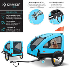KESSER® Hundeanhänger Boxer 2-in-1 Hundebuggy Fahrradanhänger groß ca. 250L Volumen - Inkl. Fahne und Tasche - 600D Oxford Canvas, Klappbar SmartSpace Concept, max. 45kg
