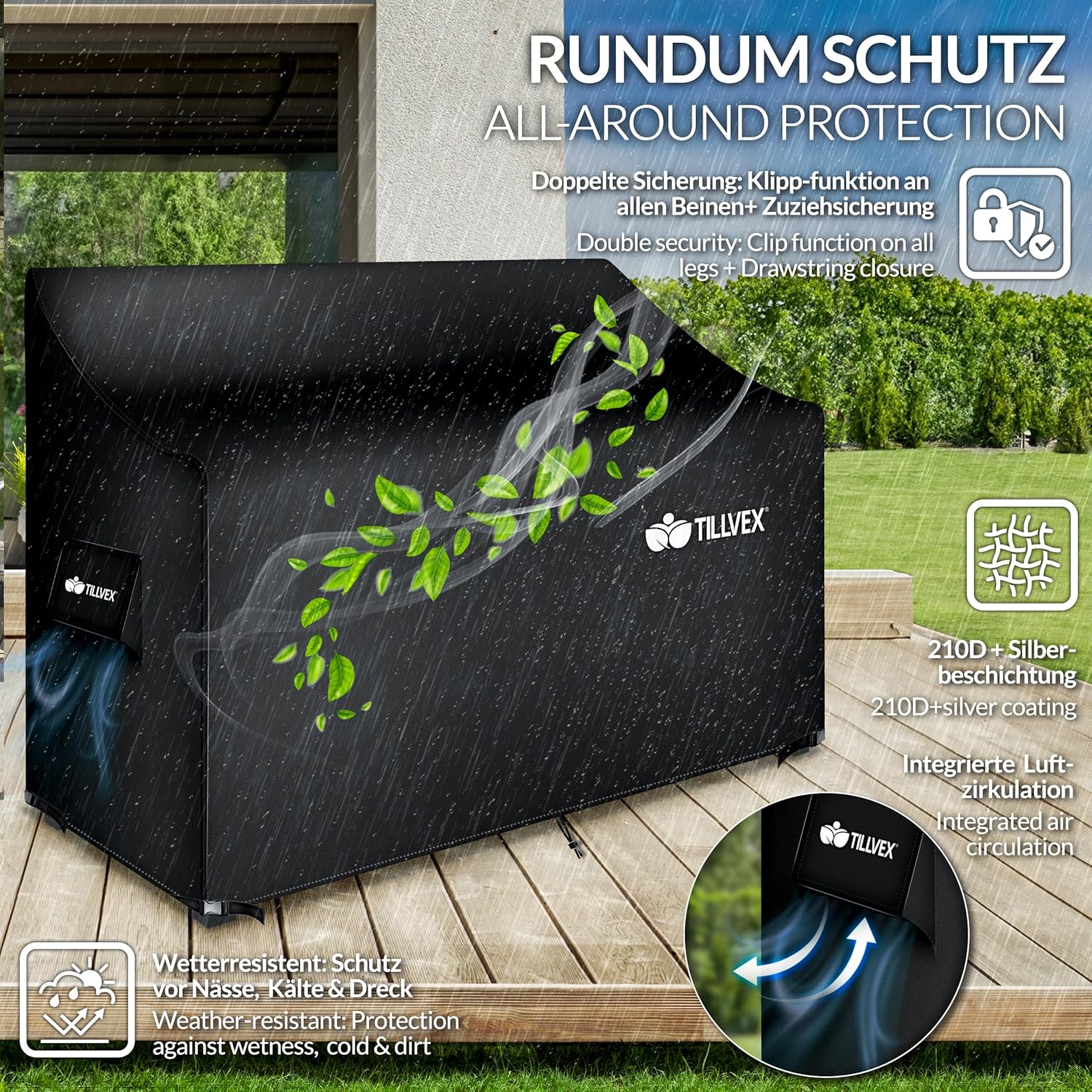 tillvex Houten tuinbank, 3-4-zits incl. afdekking, weerbestendig, 150 cm, massief houten parkbank, 320 kg belastbaar, voor balkon, terras en tuin, wit