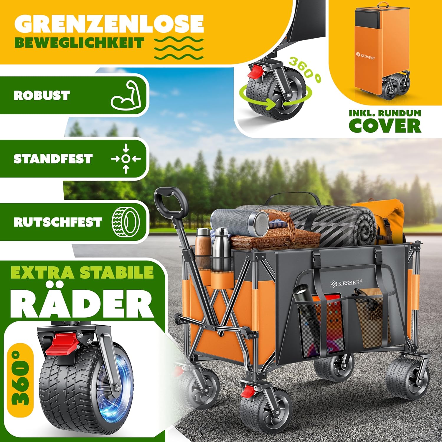 KESSER® Bolderkar - Opvouwbaar - Bolderwagen - Oranje