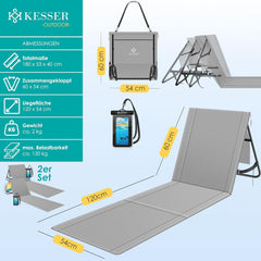 KESSER® Set van 2 opvouwbare strandmatten, met verstelbare rugleuning, draagriem, waterdichte tas en opslag, opvouwbare ligstoel voor strand, tuin en terras, elk 130 kg belastbaar