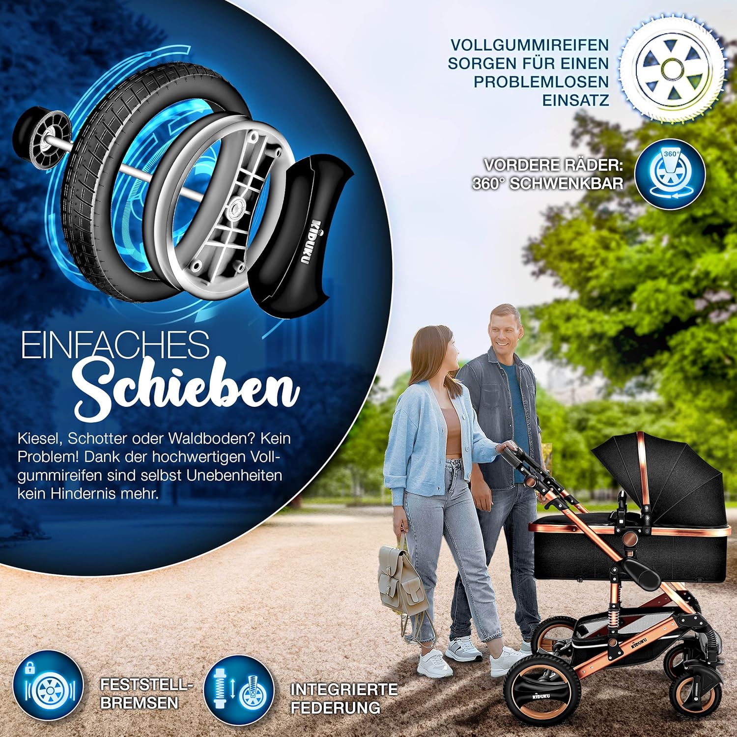 Kinderwagen 3 in 1 - Buggy - Wandelwagen - Kinderbuggy - Champagne - KIDUKU®