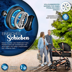 Kinderwagen 3 in 1 - Buggy - Wandelwagen - Kinderbuggy - Champagne - KIDUKU®