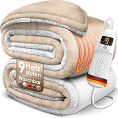 KESSER® Elektrische deken met automatische uitschakeling, 200 x 180 cm, dubbelzijdig elektrische warmtedeken, knuffeldeken, bed, bank, 9 temperatuurniveaus, wasbaar tot 40 °C, met timer, digitaal