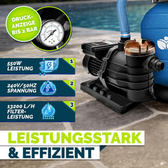 Zandfilterpomp - Zandfilter voor zwembad - met timer - 13200L/u - Blauw