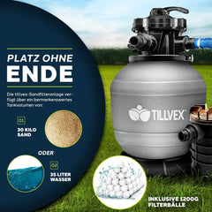 Tillvex® Zandfilter - Zandfilterpomp - 13200L/u - Grijs