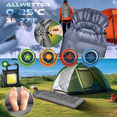 KESSER® Slaapzak voor buiten, 175 x 83 cm, dekenslaapzak, 3-4 seizoenen, campingslaapzak voor volwassenen en kinderen, licht, draagbaar, warm en waterafstotend, inclusief campinglamp en zijzak