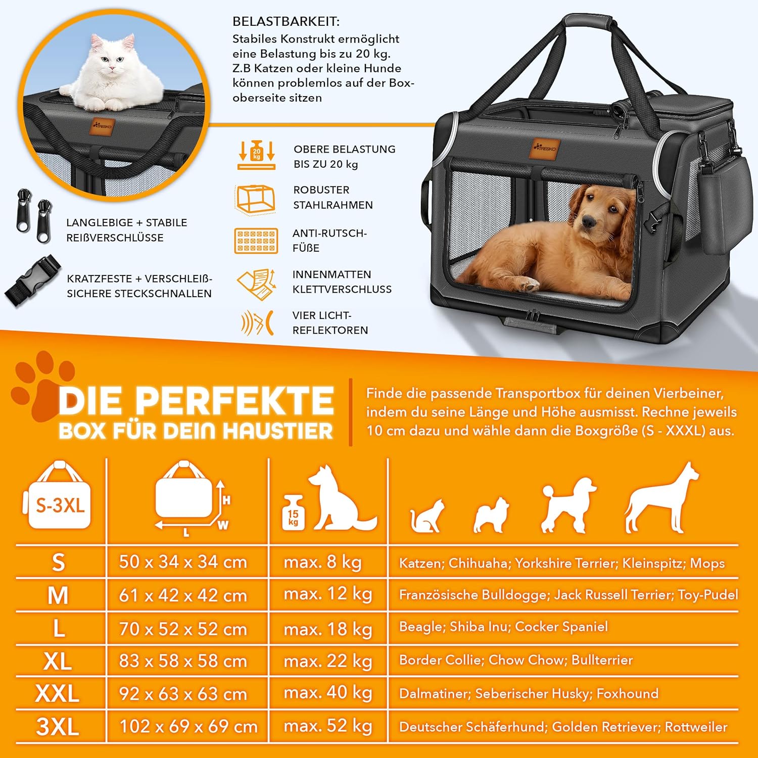 TRESKO® Hondenbench - Hondenbox - Transportbox - 61x42x42 - M - Antraciet
