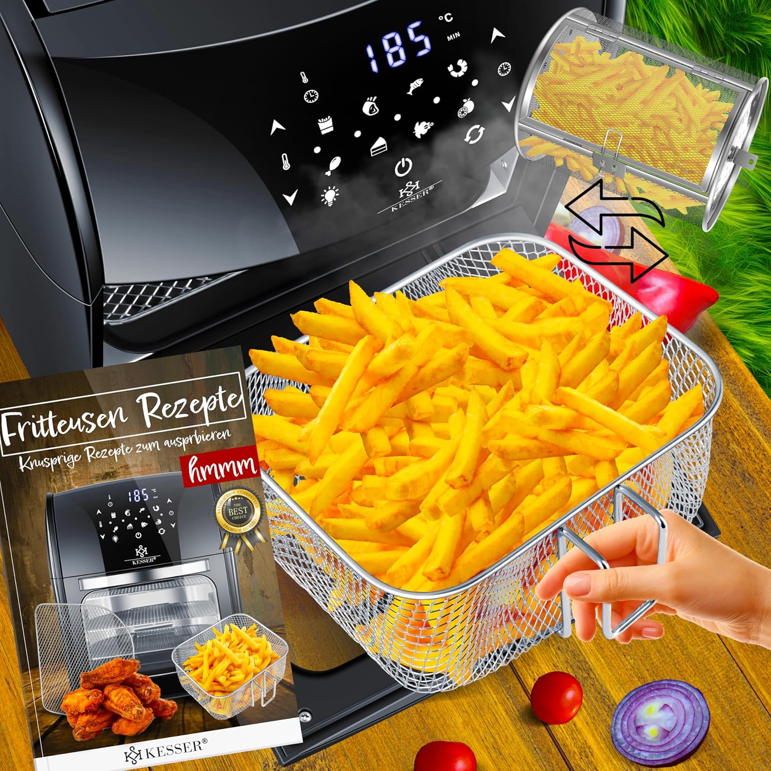 KESSER® XXL Airfryer - 9-in-1 - Heteluchtfriteuse - 1800W - Zwart •