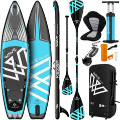 KESSER® Pro GTX Opblaasbaar SUP-board set met premium hogedrukpomp, transporttas, stand-up paddleboard, 320 x 76 x 15 cm, camhouder, surfboard, 6 inch dik, complete accessoires, 150 kg