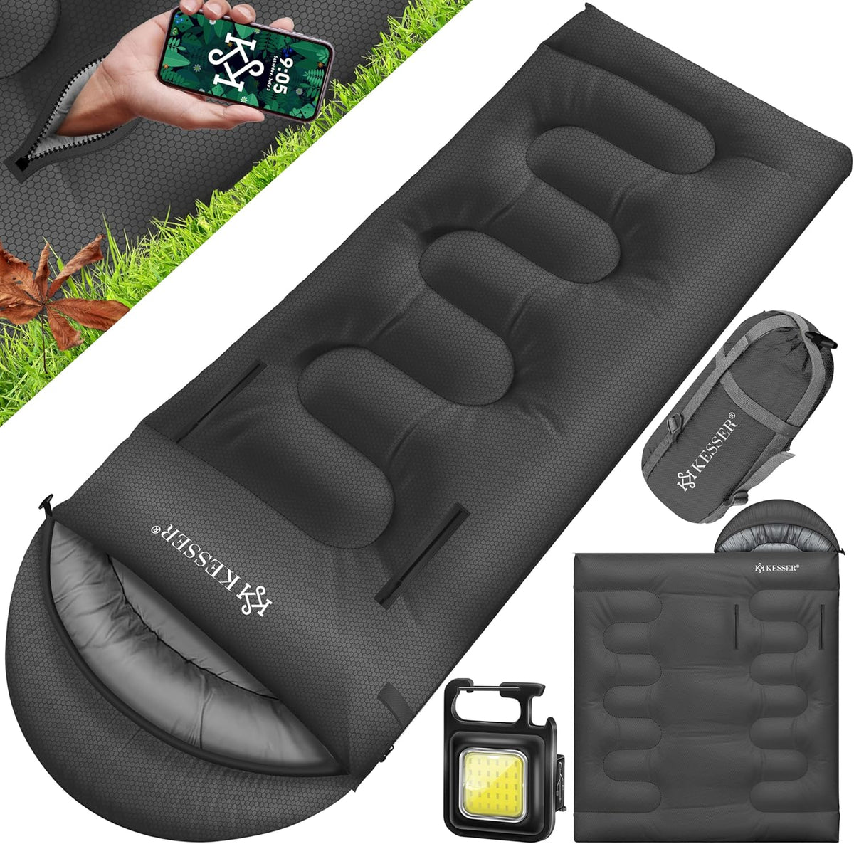 KESSER® Outdoor Slaapzak - voor volwassenen en kinderen - Antraciet