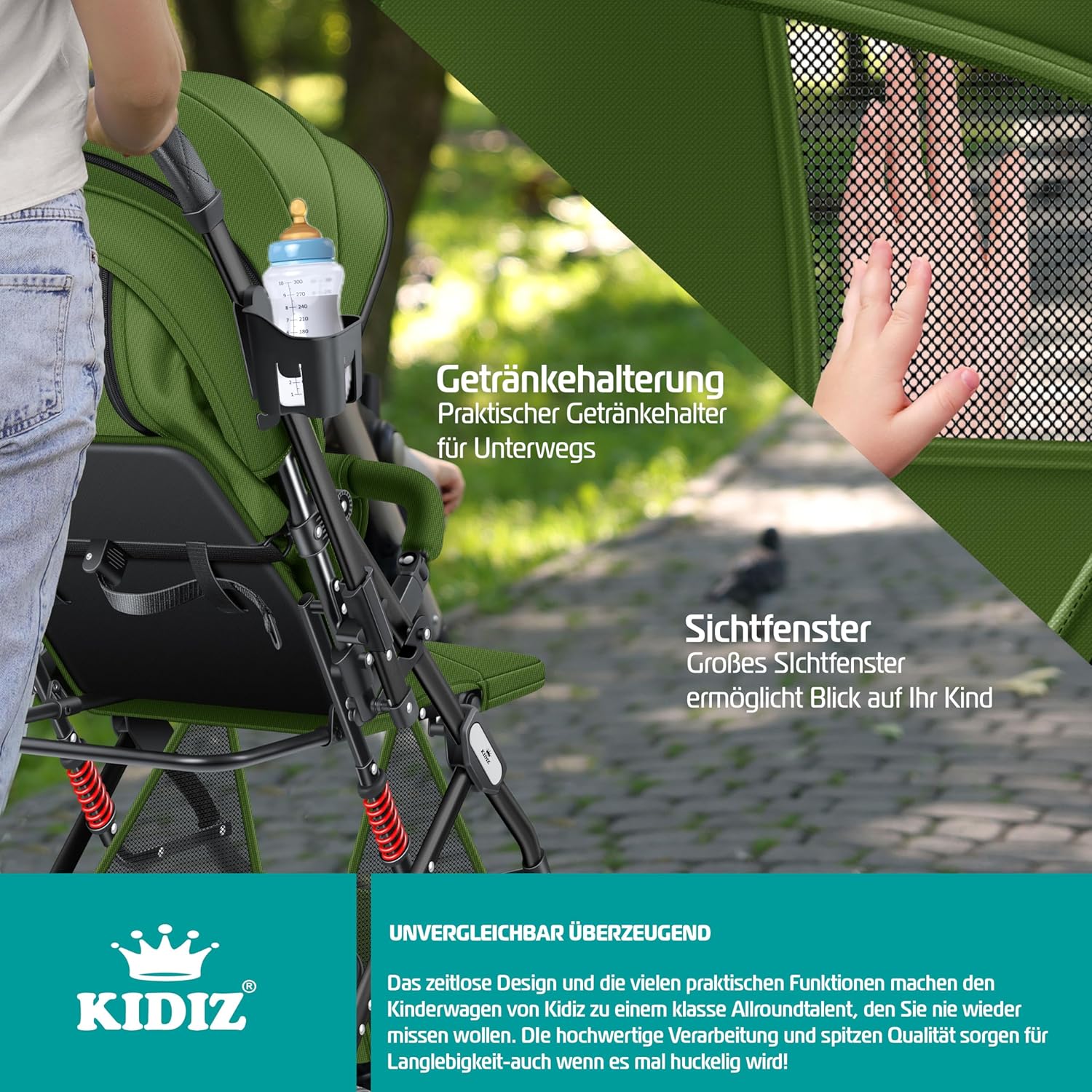 KIDIZ® Kinderwagen kinderbuggy opvouwbare ligbuggy sportwagen opvouwbaar 360° wielen 5-punts gordel incl. voetenzak, drankhouder, regenhoes & muggennet verstelbare rugleuning & zonnekap