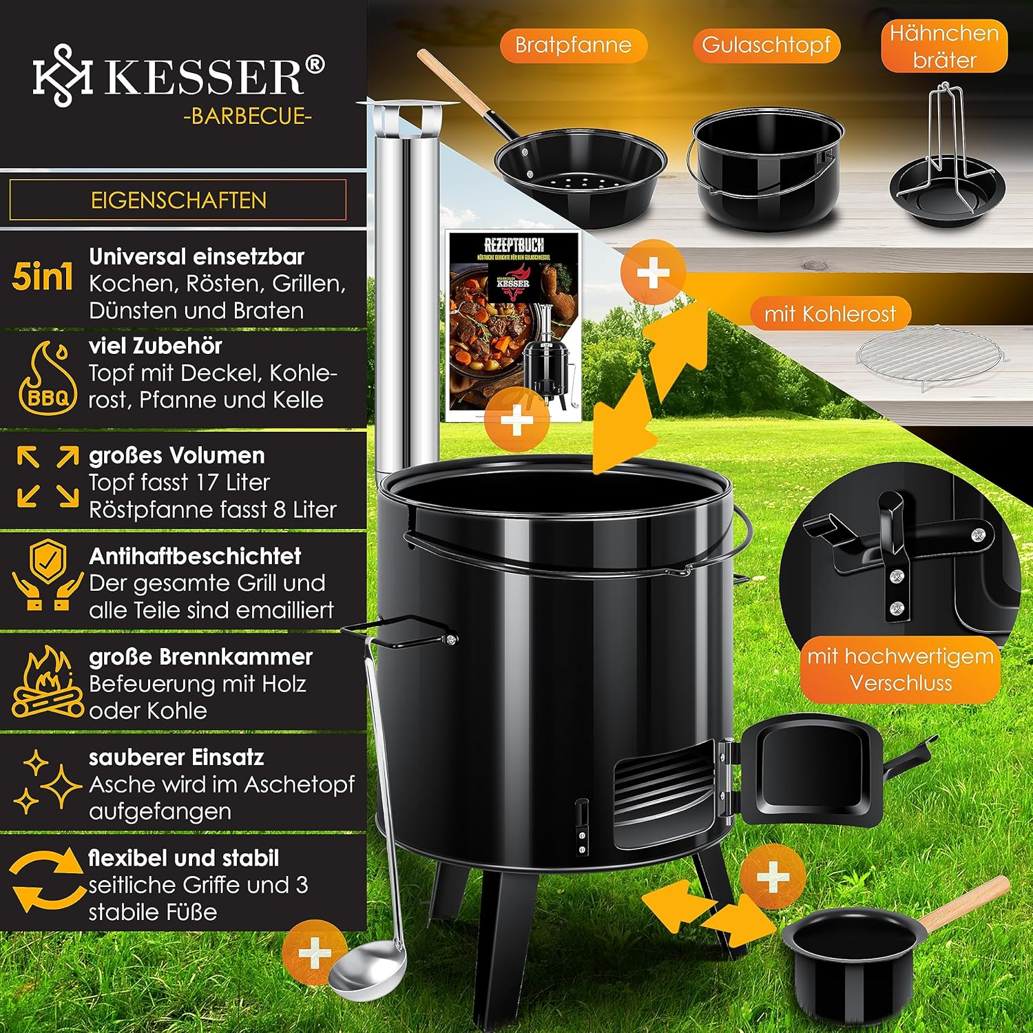 KESSER® Goulashketel - Goulashpot - Kookpot - Geëmailleerd - Zwart