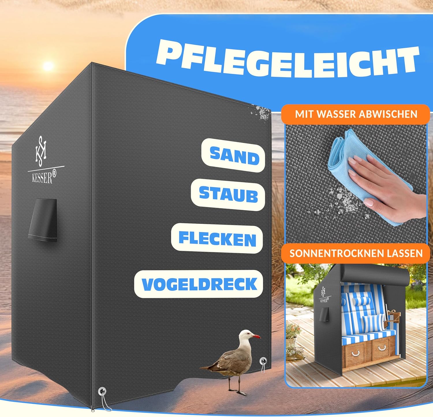 KESSER® Premium beschermhoes met ventilatieopeningen, waterdicht, winterbestendig, uv-bestendig, scheurvast, 600D Oxford-weefsel, 120 x 90 x 160 cm, antraciet