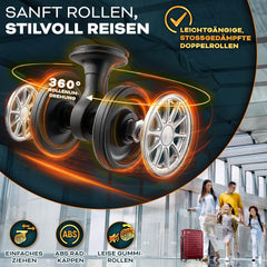 tillvex® Reiskofferset 4-delig + bagageweegschaal, 8 x kofferriemen en 4 x kofferlabels, kofferset met 4 wielen, trolley, bagage, koffer, TSA-slot, kofferset met harde schaal, S-M-L-XL, rood, modern