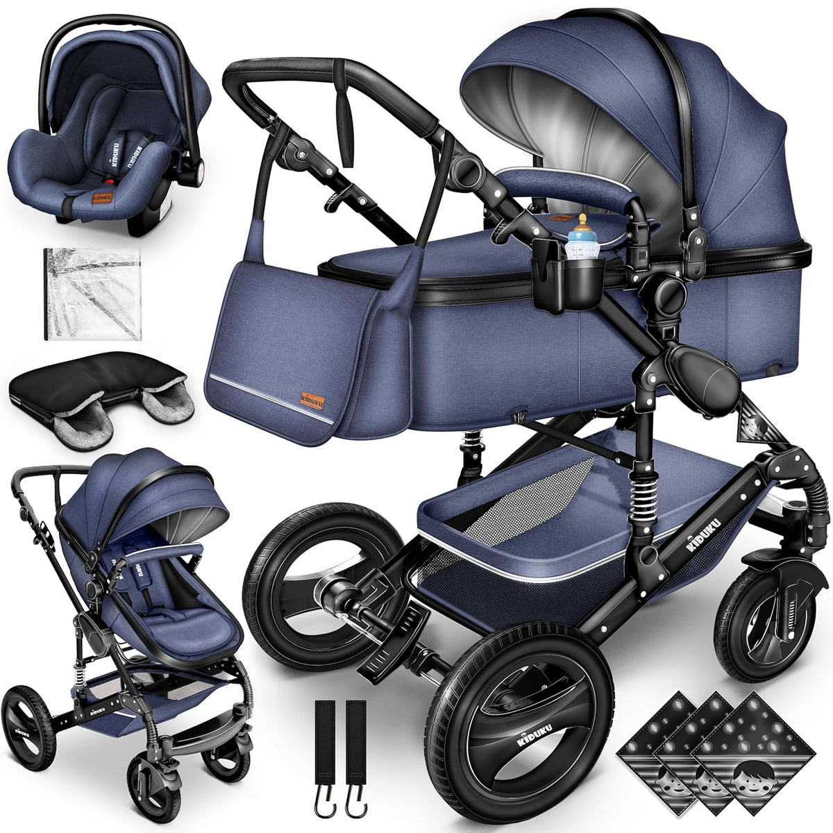 Kinderwagen 3 in 1 - Buggy - Wandelwagen - Kinderbuggy - Blauw - KIDUKU®