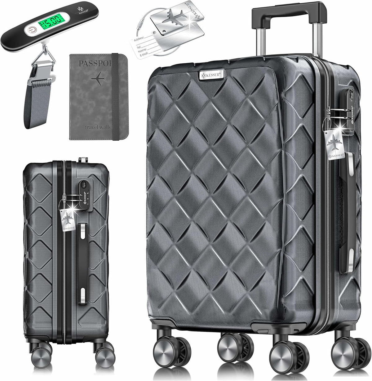 KESSER® Reiskoffer - 55L - Handbagage - ABS - Antraciet