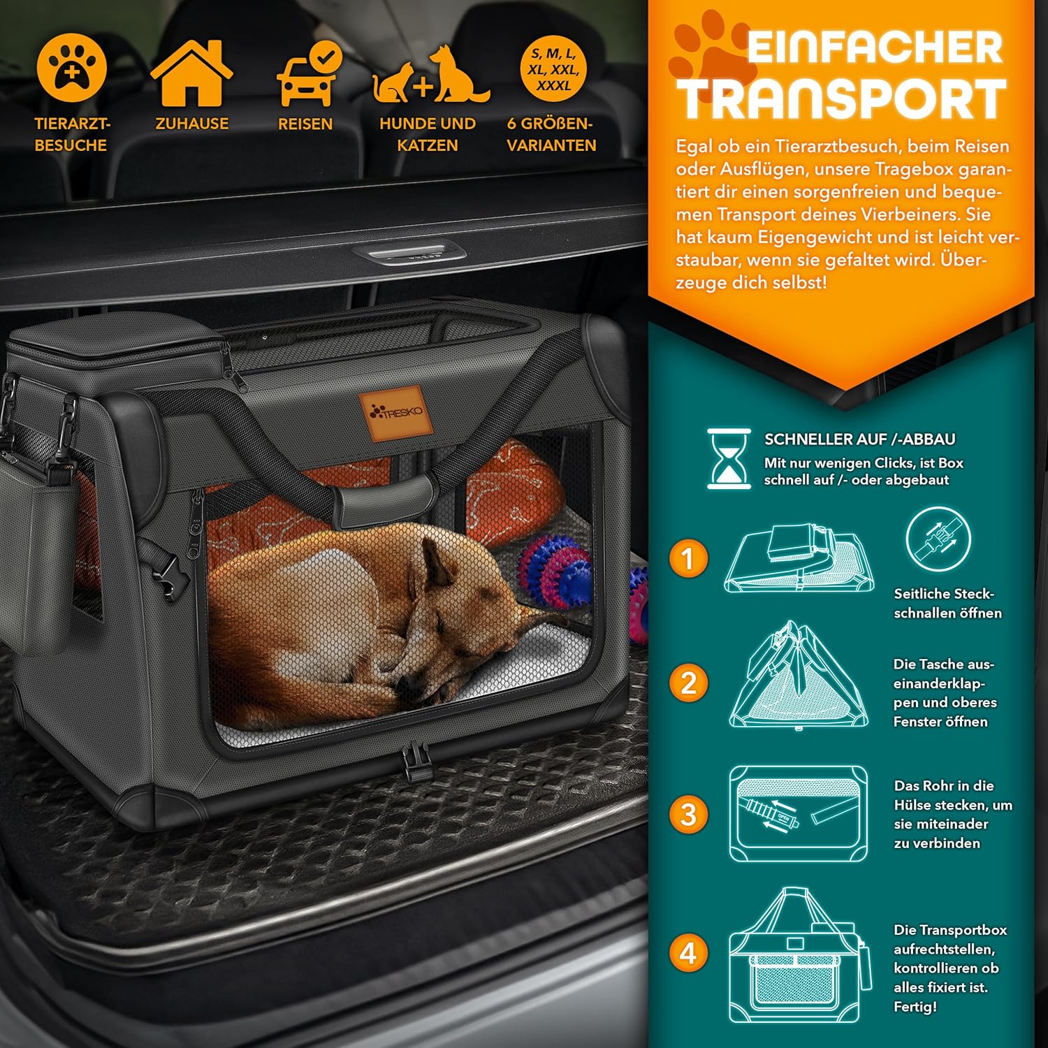 TRESKO® Hondenbench - Hondenbox - Transportbox - 83x58x58 - Antraciet