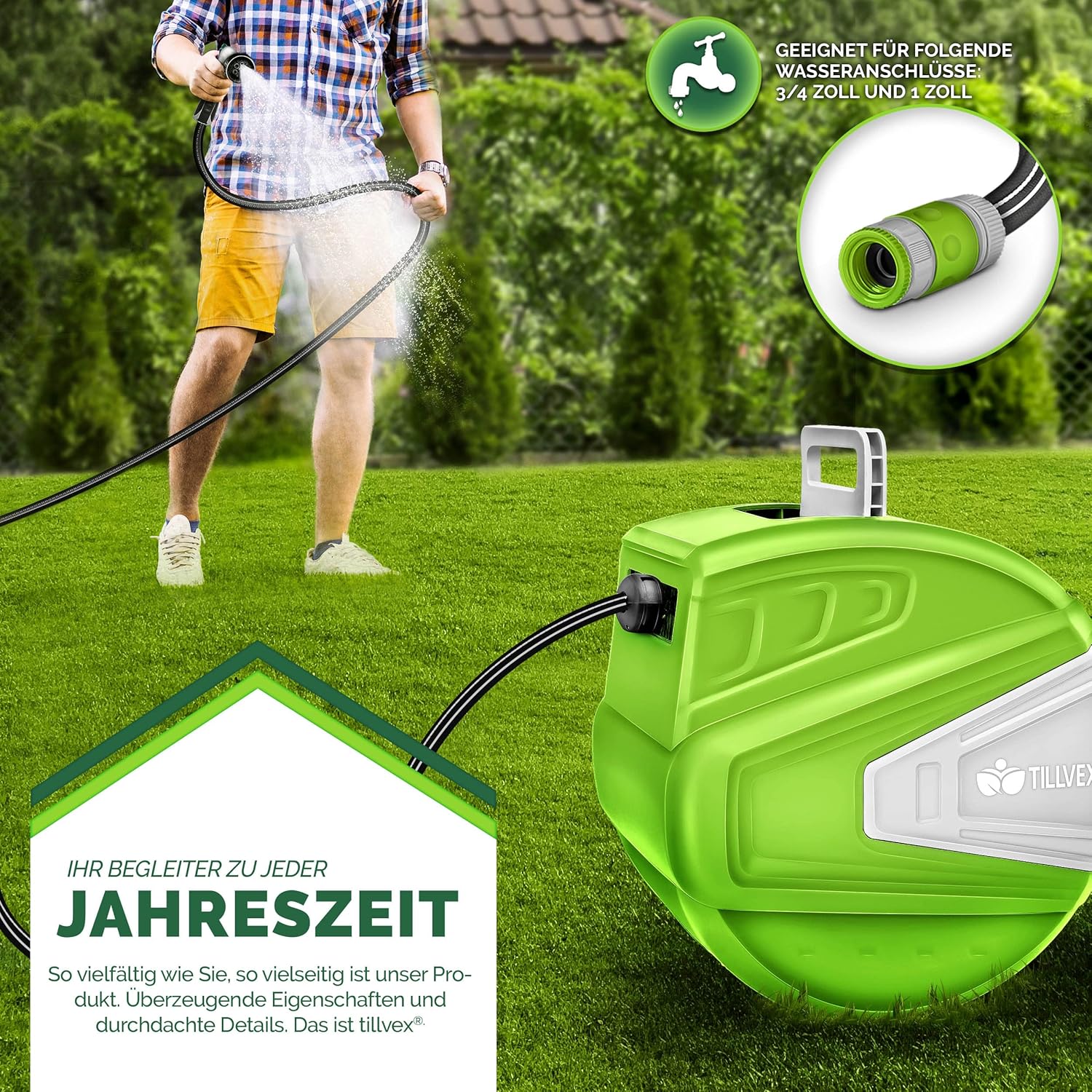 Wandslangenbox - Tuinslanghaspel - Tuinslang met haspel - 15 meter - Groen