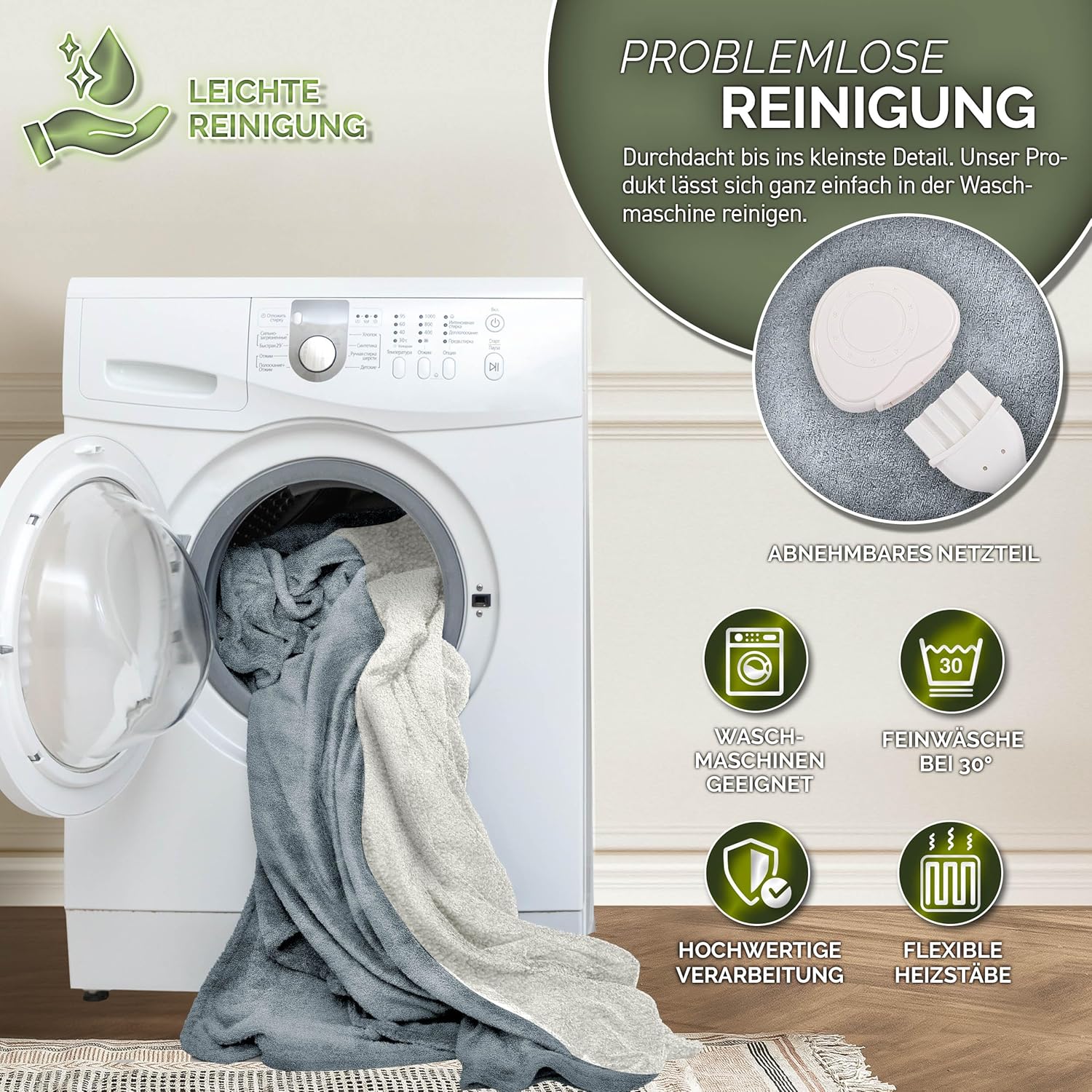 sinnlein® Elektrische deken met automatische uitschakeling, 180 x 130 cm, TÜV SÜD GS-getest, elektrische warmtedeken met 9 temperatuurniveaus, knuffeldeken, wasbaar, bed, bank, elektrische deken, met