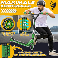 RE:SPORT Revo Stuntstep, voor kinderen en volwassenen, met standaard, 100 mm, PU-wielen & Y-bar, ABEC 9 kogellagers, step, groen
