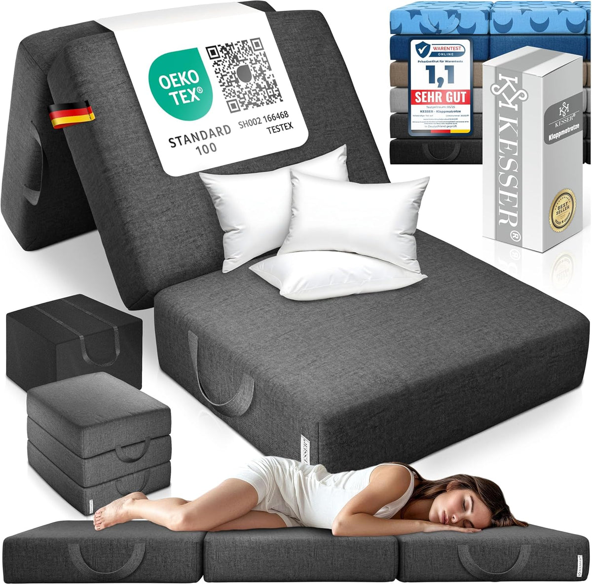 KESSER® Opvouwbaar matras - 75x200cm - Logeerbed - Antraciet