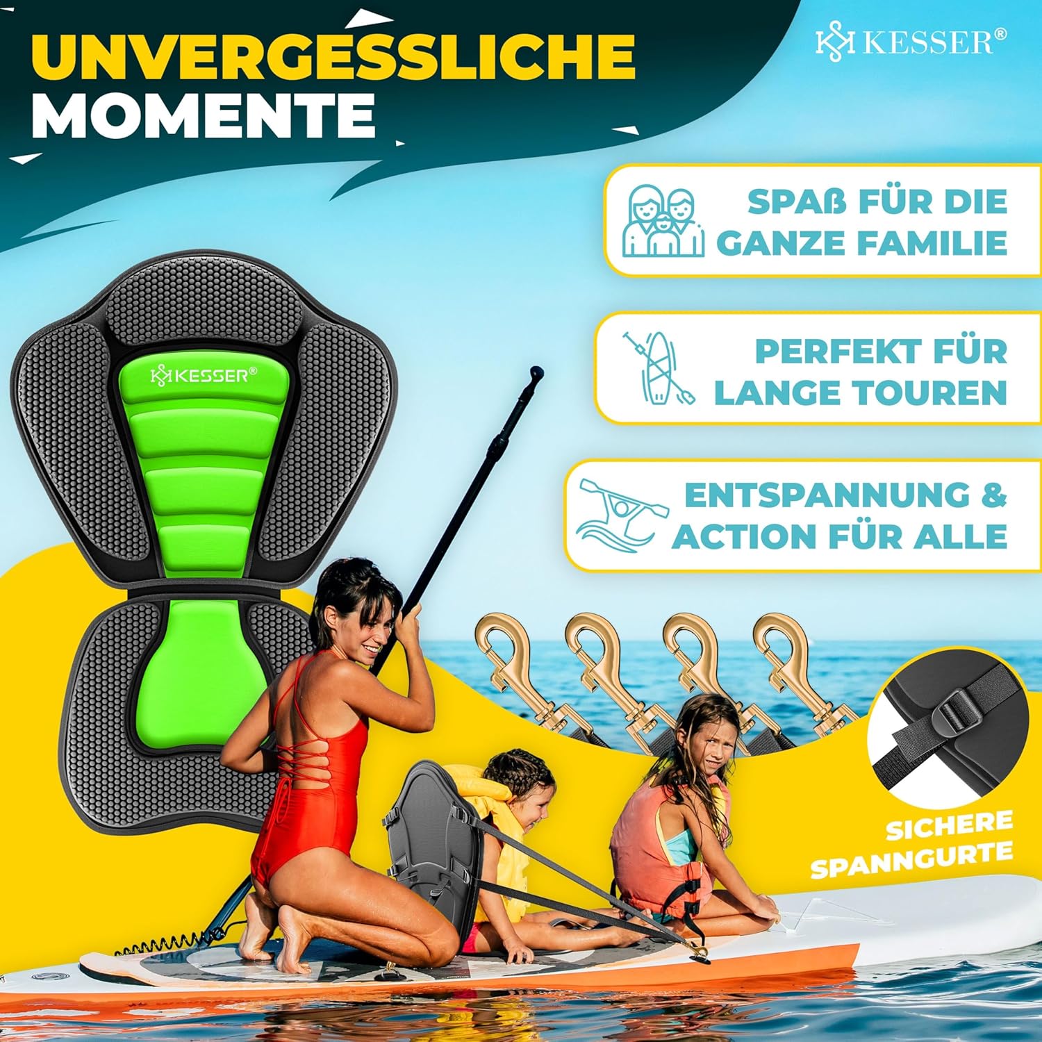 KESSER® Kajakzitting - voor SUP Board - 32x38cm - Rugleuning 51x45cm