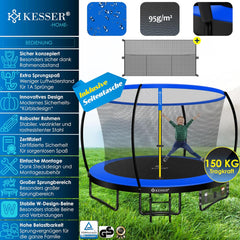 KESSER® Trampoline Ø305 cm - Veiligheidsnet en Ladder - tot 150 kg belasting - Blauw