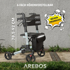 Arebos Lichtgewicht rollator van aluminium, 6-voudig in hoogte verstelbaar, opvouwbaar, incl. stokhouder en afneembare boodschappentas, loophulp met vastzetfunctie, zwart