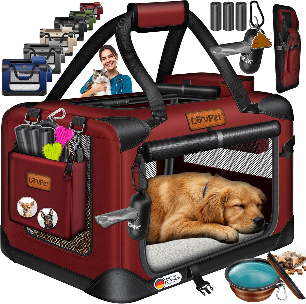 Reisbench hond - Draagtas hond - Transportbox - 60x42x42 - Rood