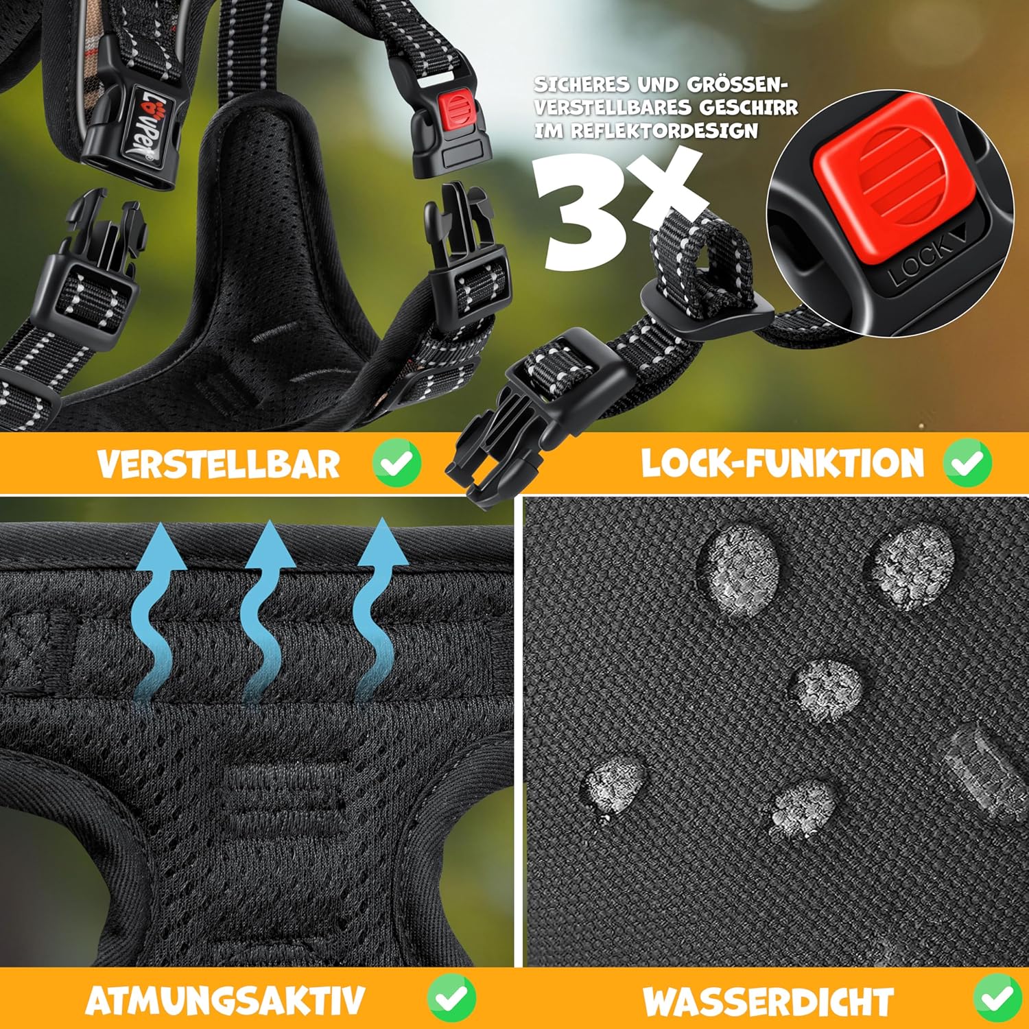 LOVPET® Hondentuigje zonder tocht en stikken voor kleine honden en puppy's, ademend en zacht, reflecterend, anti-trektuigje, inclusief zakrollen, verstelbaar harnas met handvat, beige, L