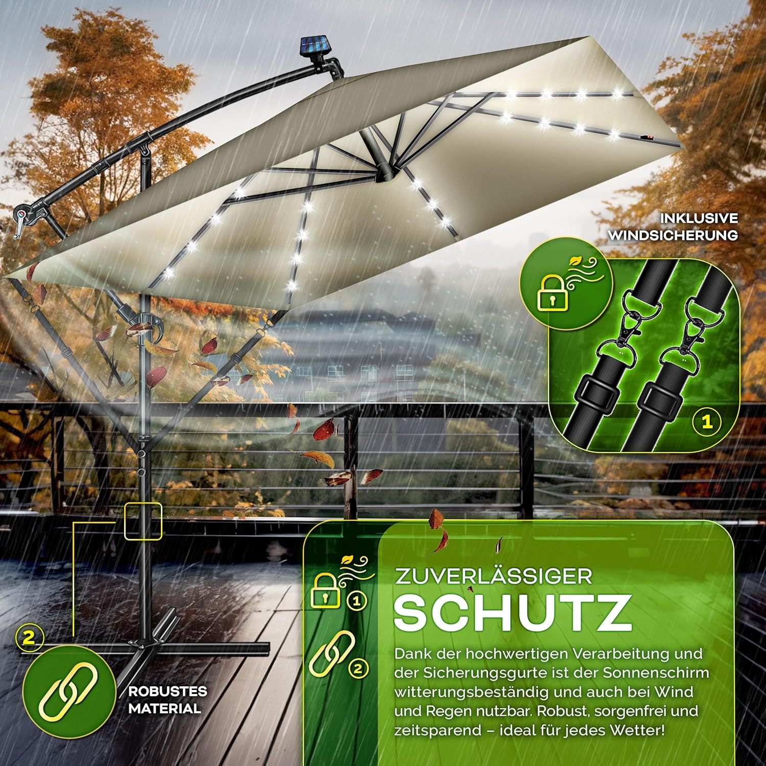Tillvex® LED Parasol - Rechthoekig - 235x235cm - Verstelbaar - Bruin •
