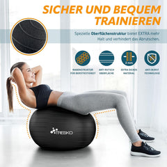 Fitness bal - Yoga bal - Pilates bal - Zwangerschapsbal - 55 cm - Zwart - TRESKO