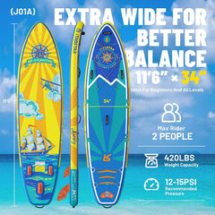 iTAOSTAR Journey Opblaasbaar stand-up paddleboard met zitting, extra breed opblaasbaar paddleboard voor beginners, opblaasbaar SUP-board met complete accessoires, allround surfplank voor yoga