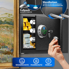 KESSER® Elektrische kluis met vingerafdruk & sleutel XL | incl. noodbatterij | elektronische kluis | 3x dubbele boutvergrendeling | vloer wandkluis | meubelkluis | pantserkast cijferslot zwart