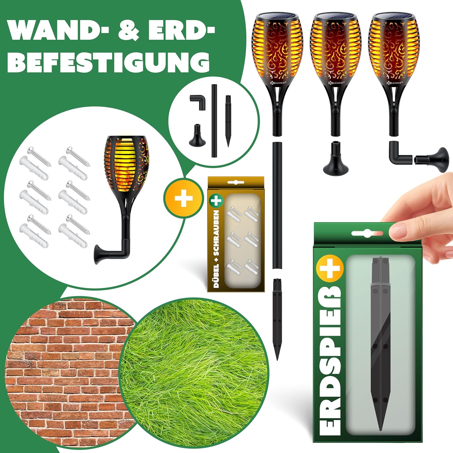 KESSER® 2 Solar Tuinfakkels - Tuinverlichting - Sensor - Zwart