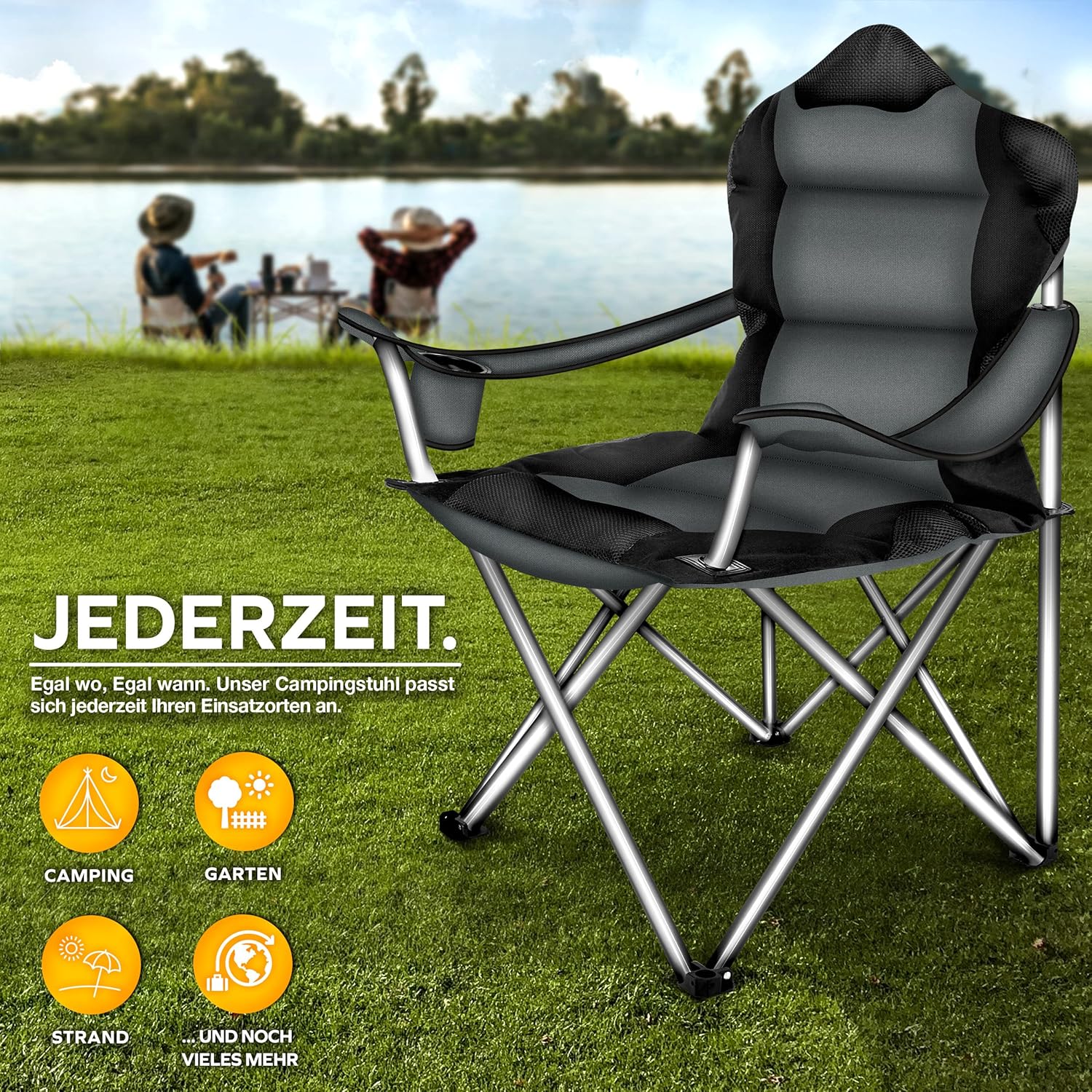 TRESKO® Campingstoel - Visstoel - Vouwstoel - Grijs